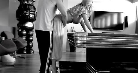 Superb american blonde wife Sandra Otterson sucking hot dick and takes a cumshot in mouth 