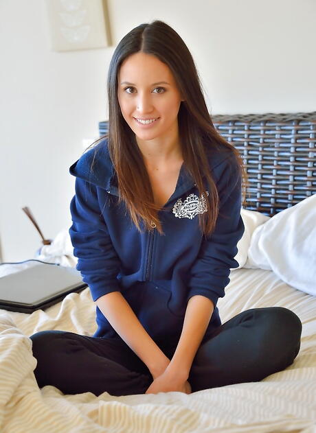 Sylphlike brunette cutie Aubrey baring big tits and loving sex toy 