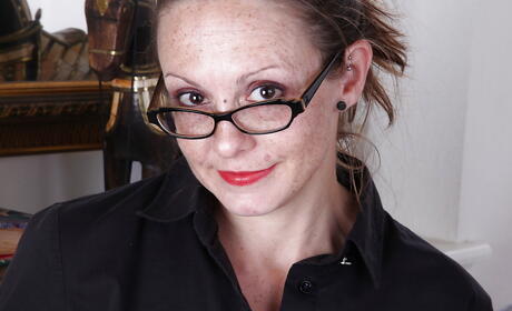 Curious american older Alexis Smith in skirt exhibits big hooters and spreads her legs 